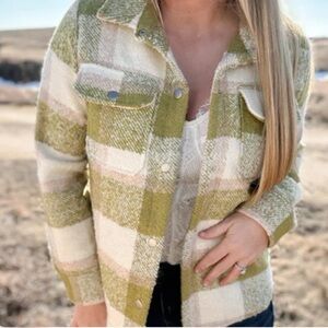 Blue B Collection Shacket Green and Cream